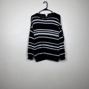 Chico's Black & White Striped Oversized Sweater size 2